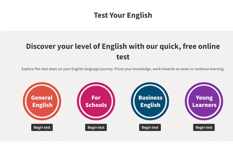 Free English proficiency test on the Cambridge website
