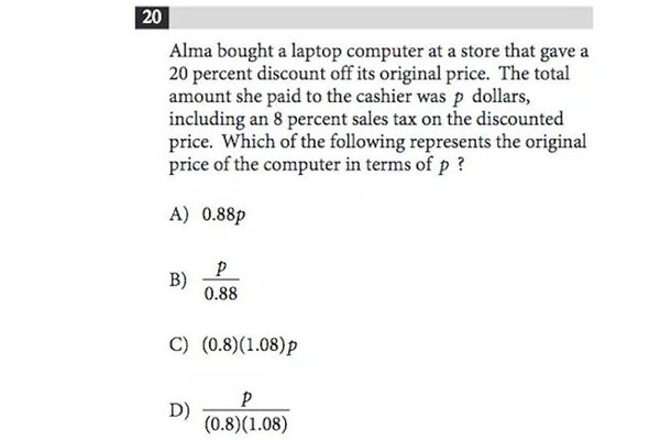 1 câu hỏi của phần thi SAT Math