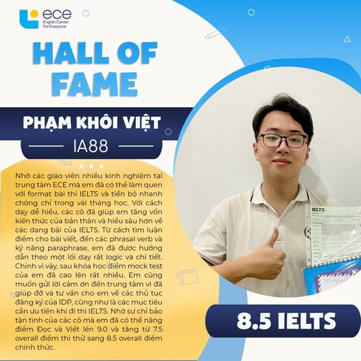 ECE chúc mừng học viên Phạm Khôi Việt đạt 8.5 IELTS