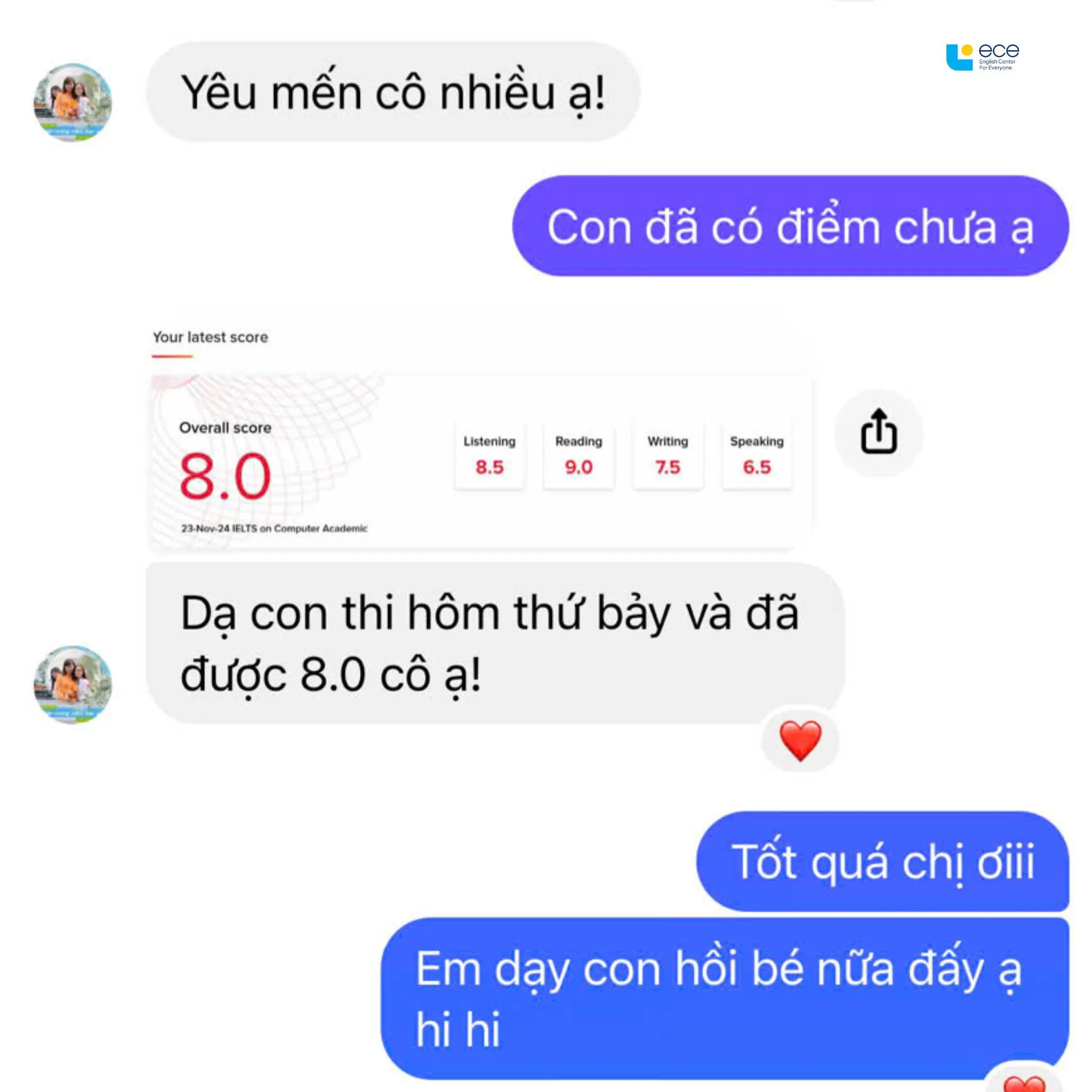 ECE student reports an 8.0 Overall IELTS score with a 9.0 in Reading
