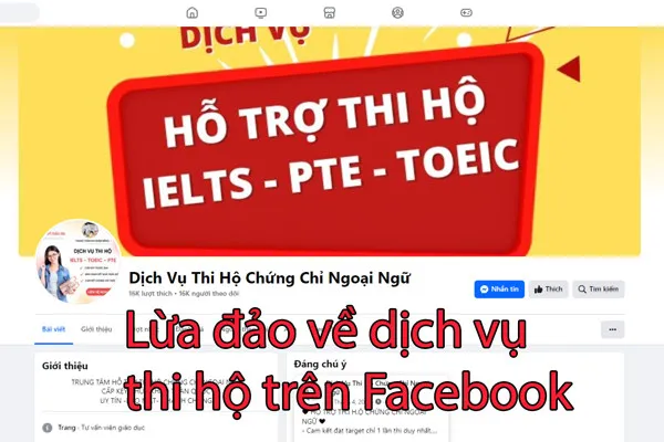 Scamming about IELTS proxy testing services on Facebook