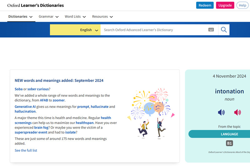 Giao diện website Oxford Learner's Dictionaries