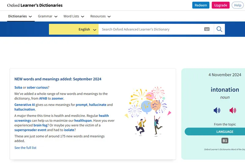 Oxford Learner's Dictionaries interface