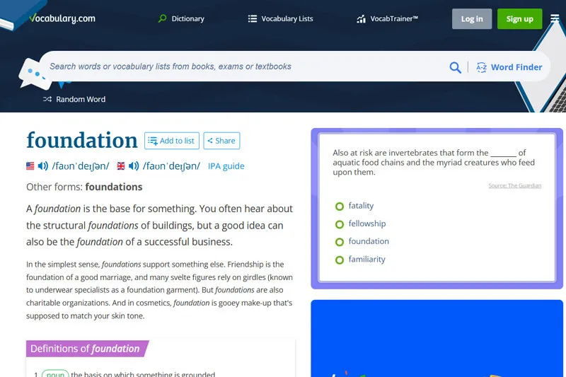 Vocabulary.com IELTS vocabulary website