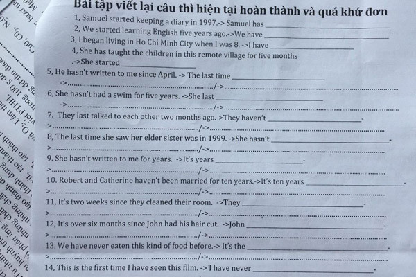 Dạng bài tập chuyển từ quá khứ đơn sang hiện tại hoàn thành