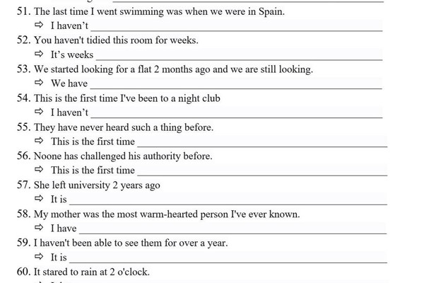 Dạng bài tập chuyển từ quá khứ đơn sang hiện tại hoàn thành