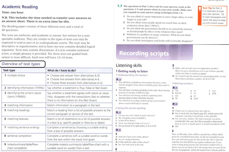 Content of The Official Cambridge Guide to IELTS