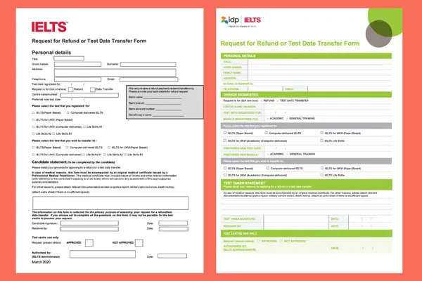 Standard IELTS rescheduling form