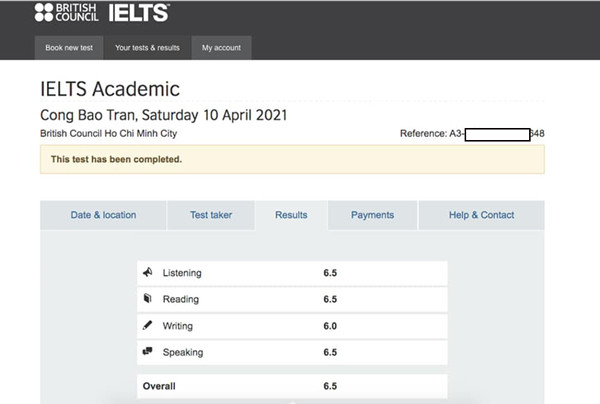 Tra cứu điểm thi IELTS online BC