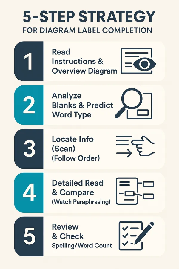 5 detailed steps to solve Diagram Label Completion