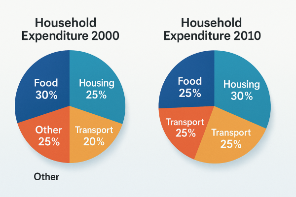 Ví dụ: Biểu đồ thể hiện chi tiêu hộ gia đình năm 2000 và 2010.