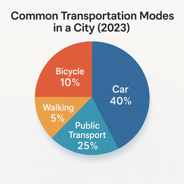 Ví dụ: Biểu đồ thể hiện tỷ lệ các loại phương tiện giao thông phổ biến trong một thành phố vào năm 2023.