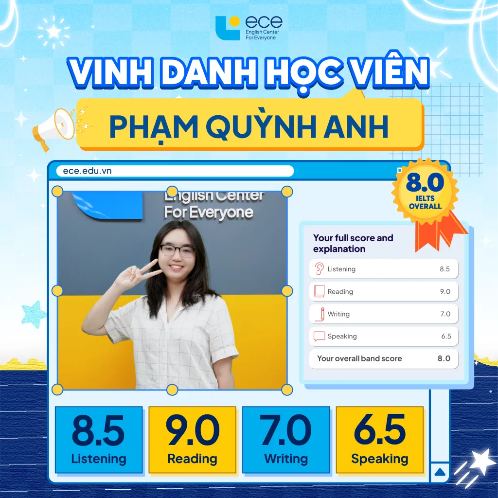 ECE Honors Student Pham Quynh Anh for Achieving an Outstanding 8.0 IELTS Score
