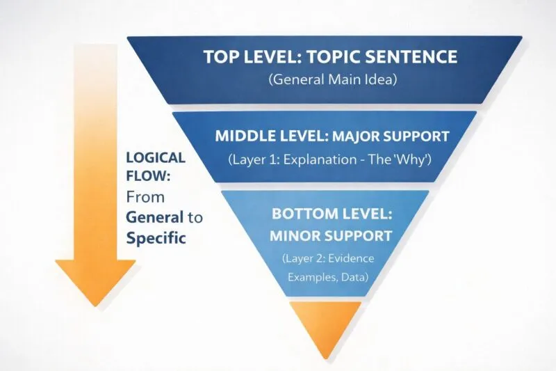 A standard 3-layer structure helps avoid listing errors and adds depth to your arguments
