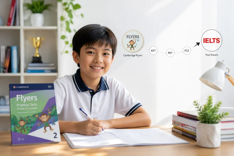 Trình độ Cambridge Flyers (A2) là nền tảng khởi đầu giúp trẻ tích lũy năng lực trước khi tiếp cận IELTS học thuật trong tương lai.