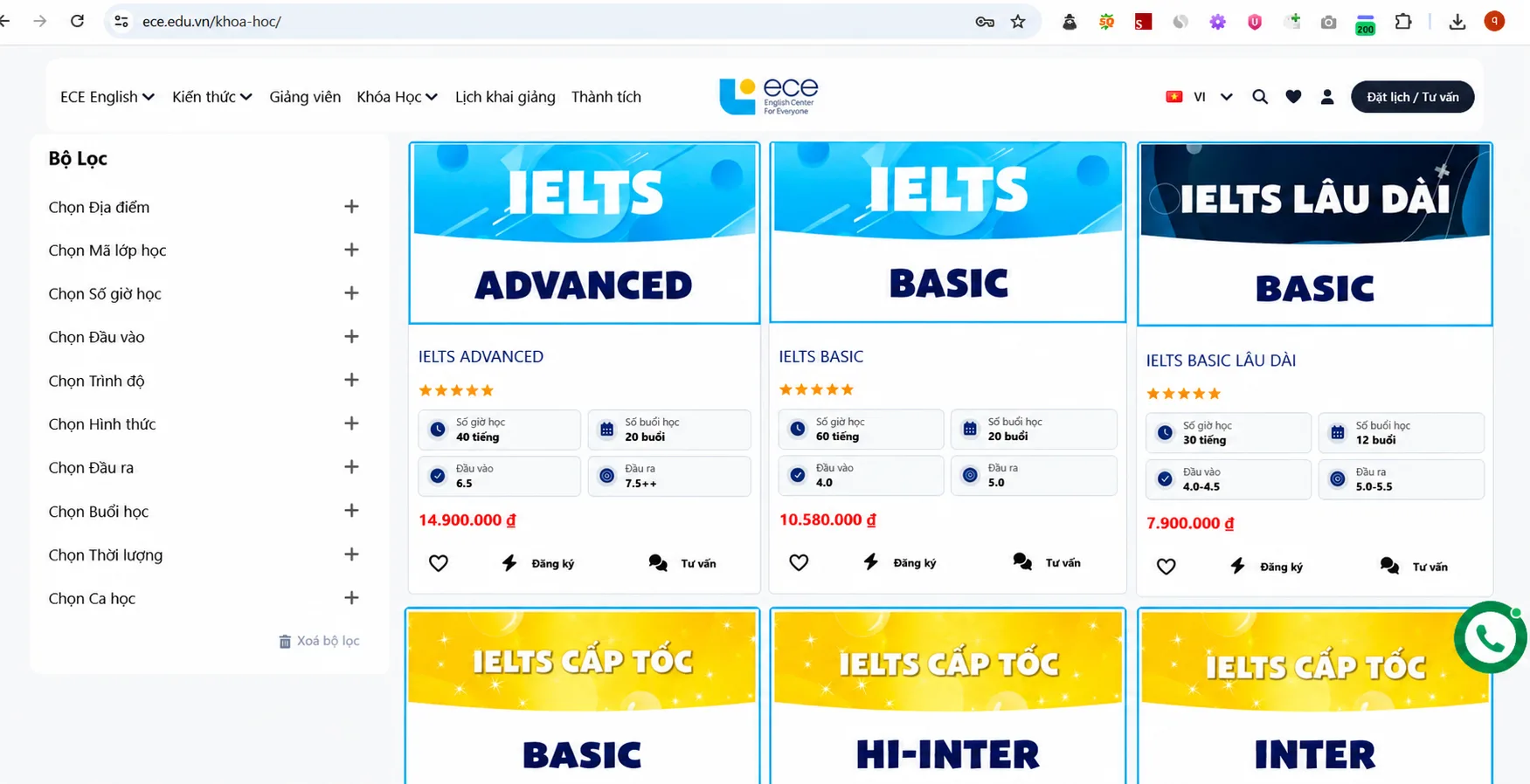 Bộ lọc các khóa học phù hợp cho học viên